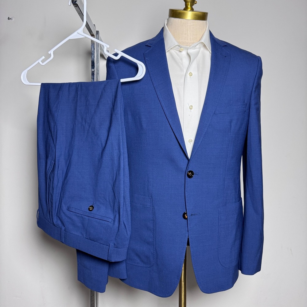 Murano Collezione Suit Mens L 38R 32x30 Blue Solid Wool Blend Slim Fit